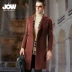 JOW / Jovo mùa đông phù hợp với cổ áo hai lớp áo khoác nilon nam màu lông rắn trên đầu gối áo cardigan nam Áo len