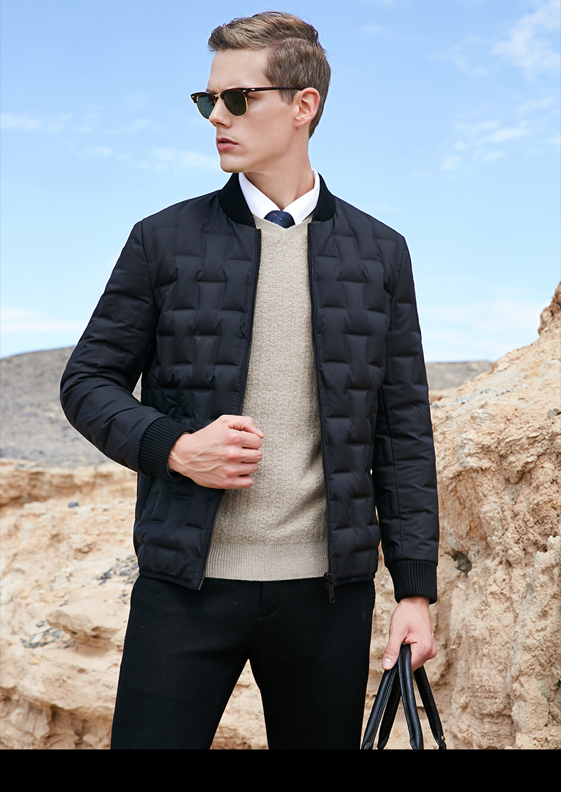 JOW Joe Wo xuống áo khoác nam ngắn giản dị màu áo mùa đông kinh doanh thời trang cổ áo bóng chày áo cardigan nam