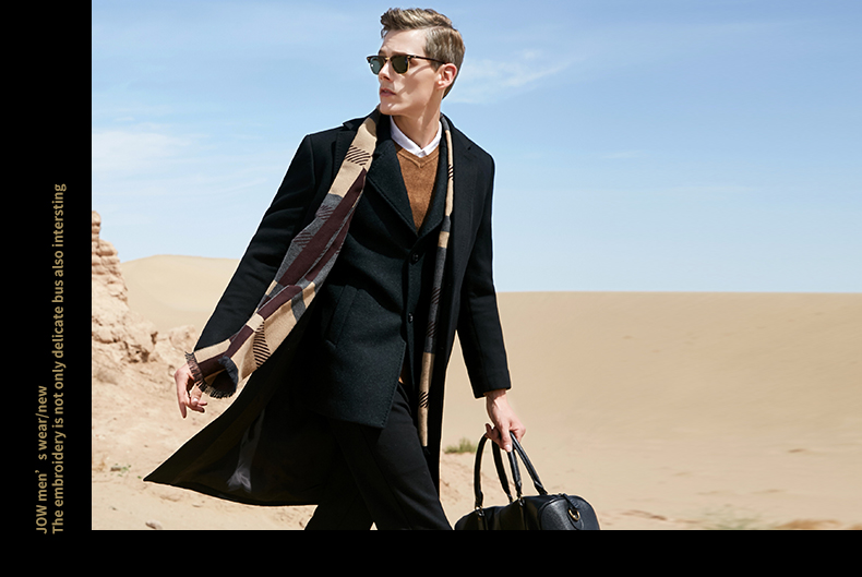 JOW / coat áo cashmere nguyên chất nam đầu gối dài phù hợp với cổ áo len cổ áo màu rắn cashmere áo cardigan nam
