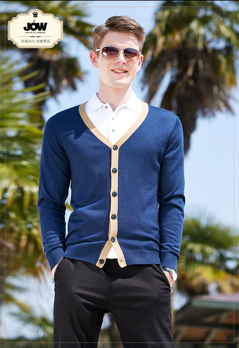 JOW / Jovo len cardigan nam kinh doanh áo len dệt kim thông thường 2019 mùa xuân mới áo len gile nam