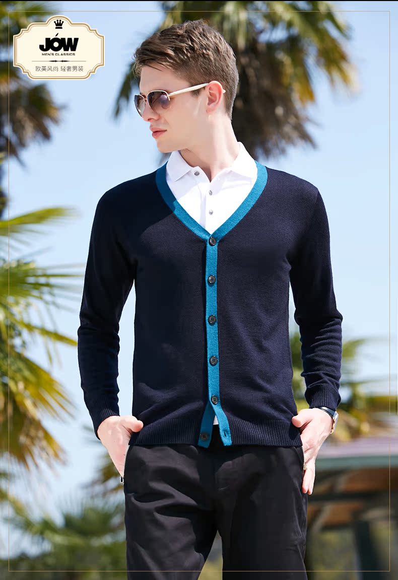 JOW / Jovo len cardigan nam kinh doanh áo len dệt kim thông thường 2019 mùa xuân mới áo len gile nam