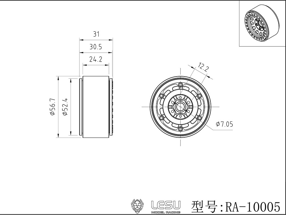 LESU Modell für 1/10 Klettern Metall Aluminium Legierung 1,9 Zoll Radnabe Dritte Generation Modell Rc Zubehör – Detail 3