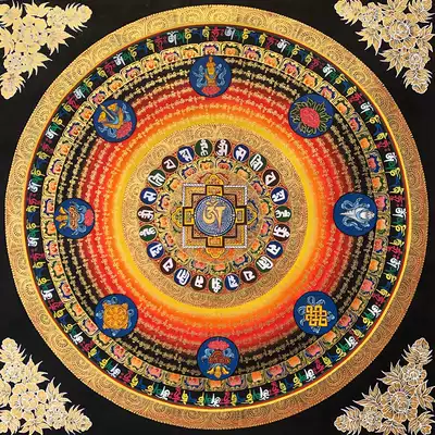 Nepal Tibet Regong six-character mantra Mandala scriptures Mandala city hand-painted small thangka decoration hanging Painting Town House