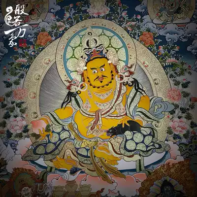 Regong Tangka painting five square Wealth God boutique pure hand-painted decoration hanging painting living room porch fortune Buddha statue Buddhism Tibet