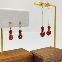 18K Gold Flash Chain Gicharacters South Red Ear Clip CC No Pain Sensation No Earhole Handmade Mosquito Coil Surface Ear