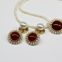 Retro Palace style Pearl red agate ear clip no ear hole painless mosquito coil temperament ear ornaments