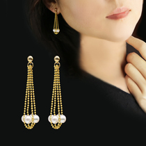 Retro Chuang exquisite freshwater pearl ear clip 14K gold-wrapped earrings long tassel earrings