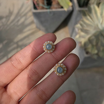 s925 silver needle Korea Dongdaemun Law style retro small crowdsourced earrings French style warm and light blue pearl earrings 050