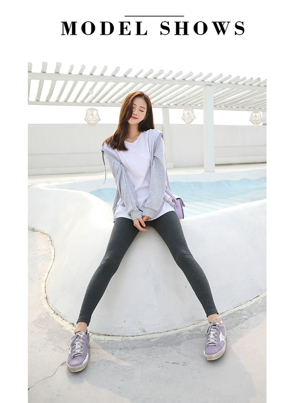 Quần legging nữ mặc ngoài mùa thu cotton mới cao eo chủ đề Phiên bản Hàn Quốc thanh mỏng dọc kích thước lớn quần thun chân