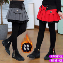 Girls Leggings Large childrens velvet thickened fake two-piece leggings Little girl stretch slim autumn and winter pants