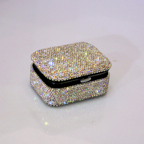 High-grade diamond small stainless steel ring earrings necklace flannel jewelry with mirror storage box dustproof compact and portable