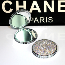 Korean diamond-set makeup mirror Womens portable dressing mirror Mini portable folding small mirror Double-sided princess mirror