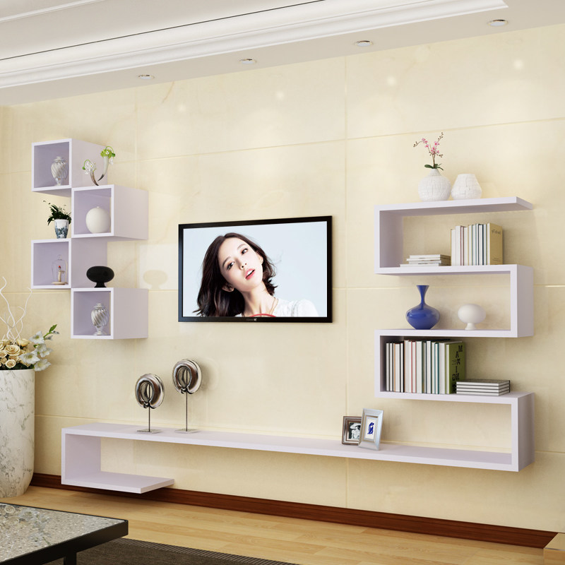 Creative TV Background Wall Trim Rack Wall Shelve Wall Solid Wood Plate Wall Bookshelf Living Room Nordic Partition