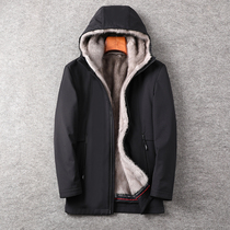 Whole mink mink liner mens parka coat hooded long mink coat middle-aged business leather niggle