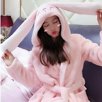 Mùa thu và mùa đông dễ thương váy ngủ san hô nhung áo choàng dày áo tắm áo ngủ nữ mùa đông phiên bản Hàn Quốc của phim hoạt hình tai thỏ ngọt ngào đồ pijama