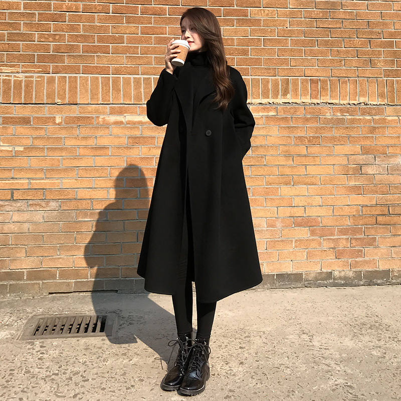 Black Double-Sided Wool Coat for Women, Autumn and Winter 2025 New Style, High-End Hepburn Style Mid-Length Woolen Coat