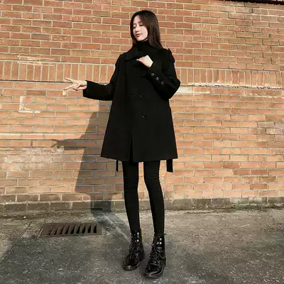 Double-sided cashmere coat women's short autumn and winter 2021 new black woolen little man Korean version of woolen coat