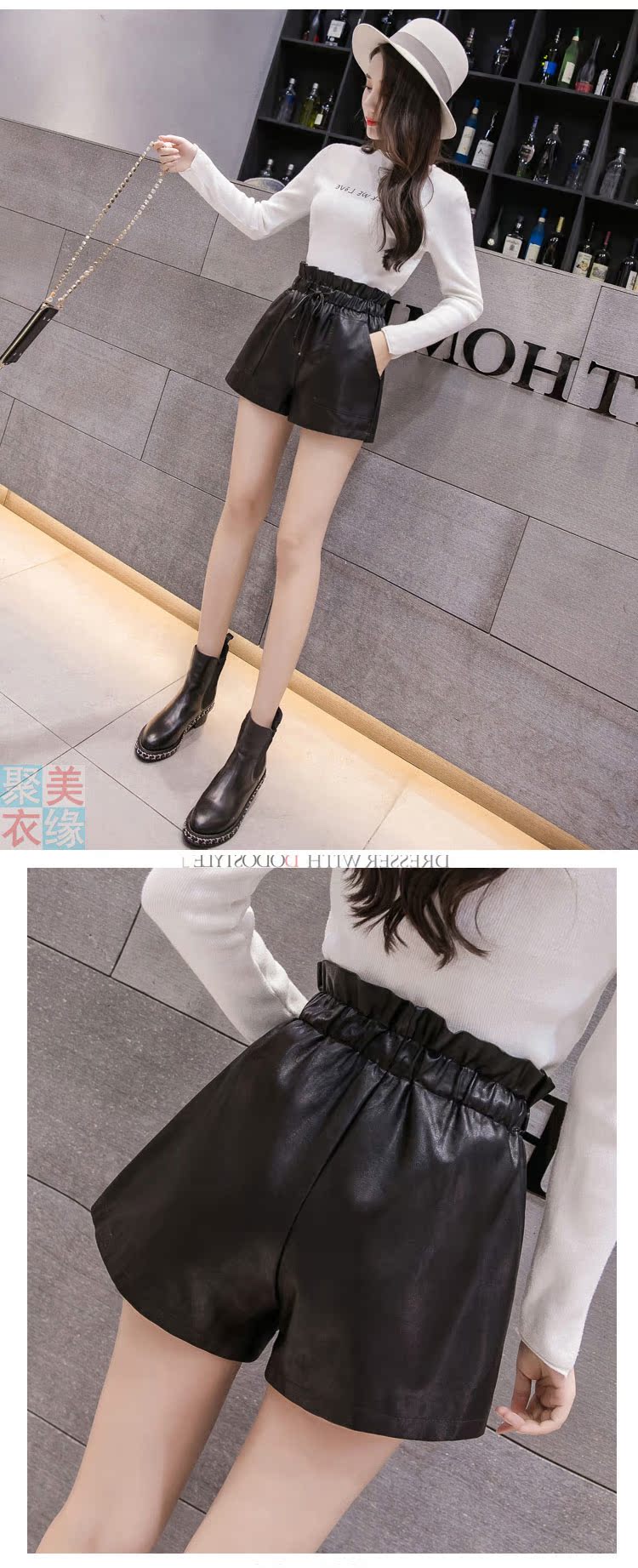 Quần da, quần short nữ, thun, eo cao, túi lớn, quần ống rộng, băng rộng, chân rộng, quần da, quần da pu quần short trắng nữ mặc với áo gìquần jean ngắn nữ đẹp