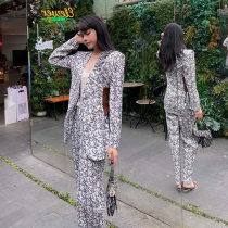 2020lisa same fake two pieces coat high waist casual pants women fashion suit suit spot