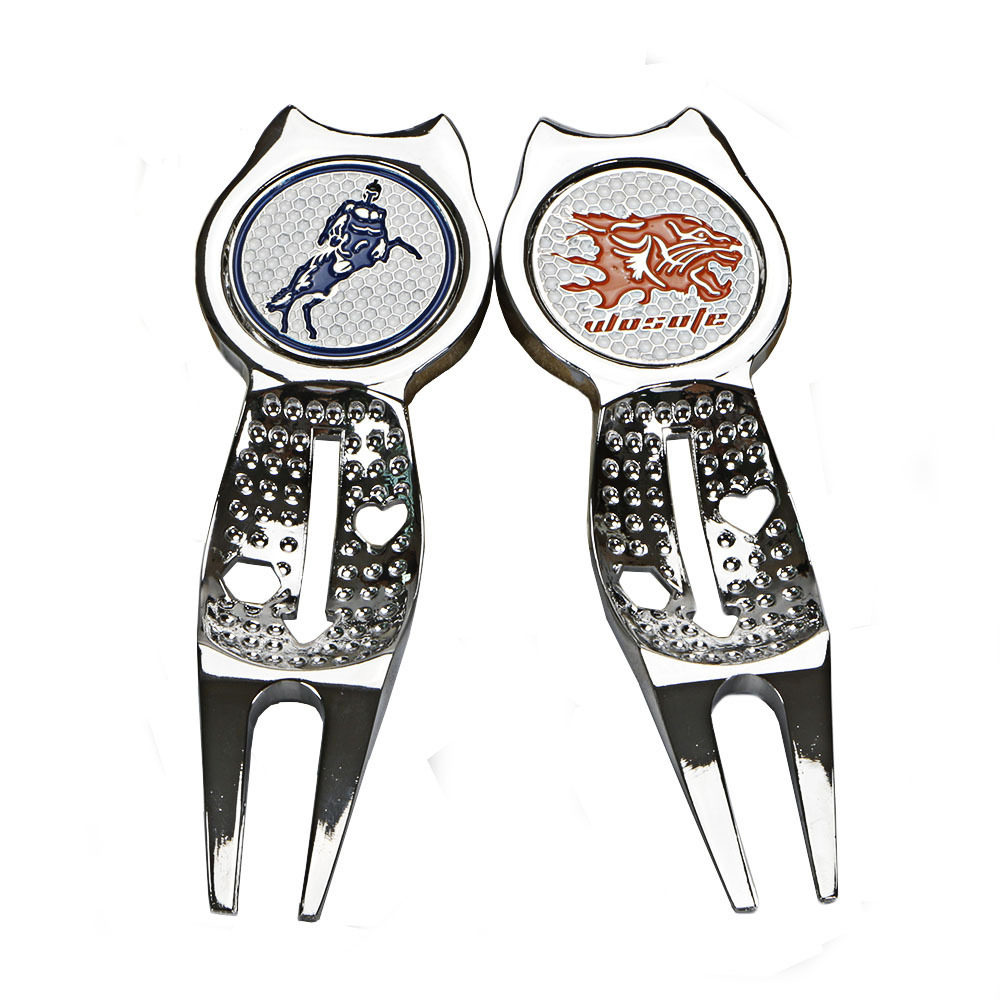 New golf green fork with MARK silver golf magnetic mark repair tool with ball mark