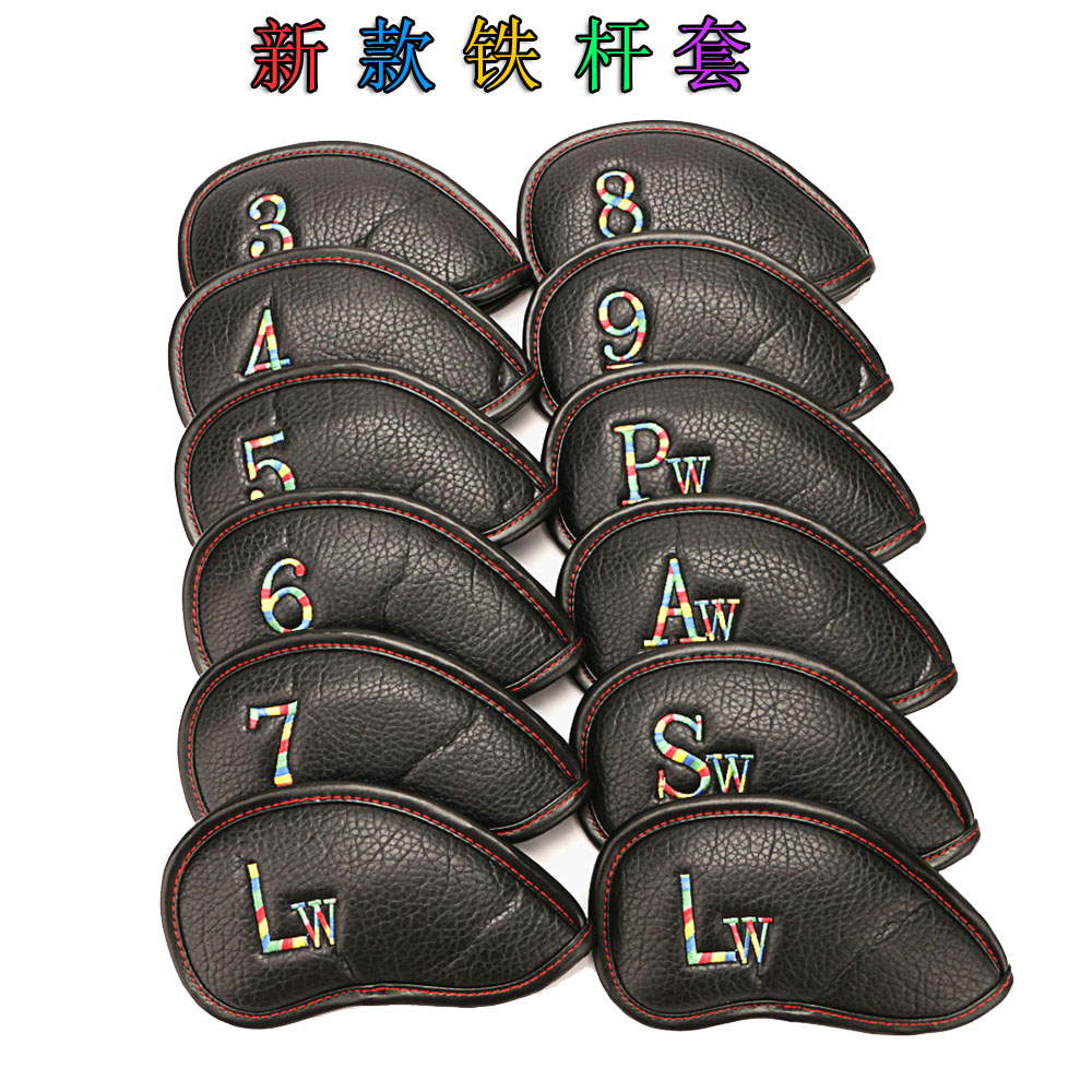 New golf iron rods cover 12 sets of lychee tattooy waterproof PU leather club cap sleeve clubhead protective sheath-Taobao