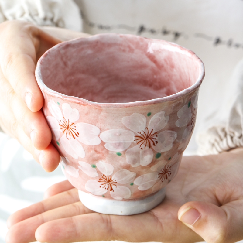 Japan Imported Cherry Blossom Ceramic Rice Bowl RED CUTLERY MARK CUP BREAKFAST TEA CUP SMALL NUMBER DESSERT BOWL