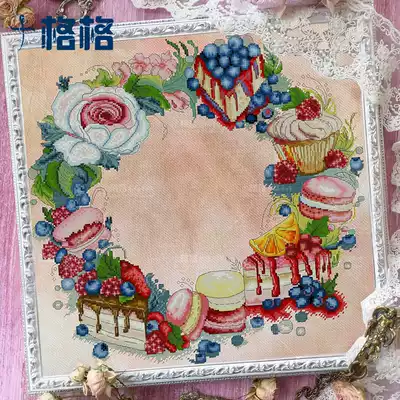 Ten grid DMC cross stitch kit hanging painting living room bedroom sweet cake Garland white cloth hand dyed cloth