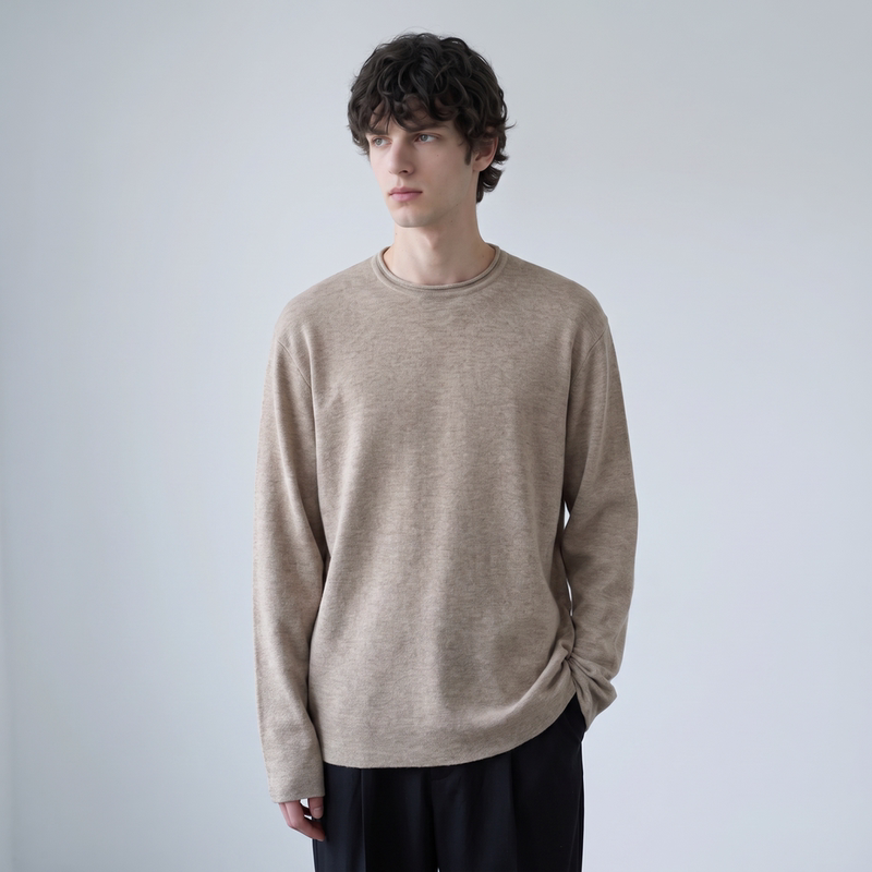 Large Wish Wool and Mulberry Silk Blend Round Neck Rolled Edge Long Sleeve Knit Sweater Autumn and Winter Base Sweater with a Relaxed Feel Large Wish Wool and Mulberry Silk Blend Round Neck Rolled Edge Long Sleeve Knit Sweater Autumn and Winter Base Sweater with a Relaxed Feel