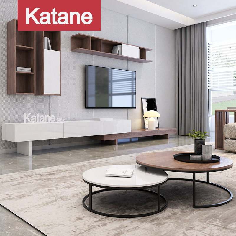 Kattani Nordic TV Cabinet Tea Table Combination Brief Modern Small Household Type TV Cabinet Living Room Telescopic cabinet