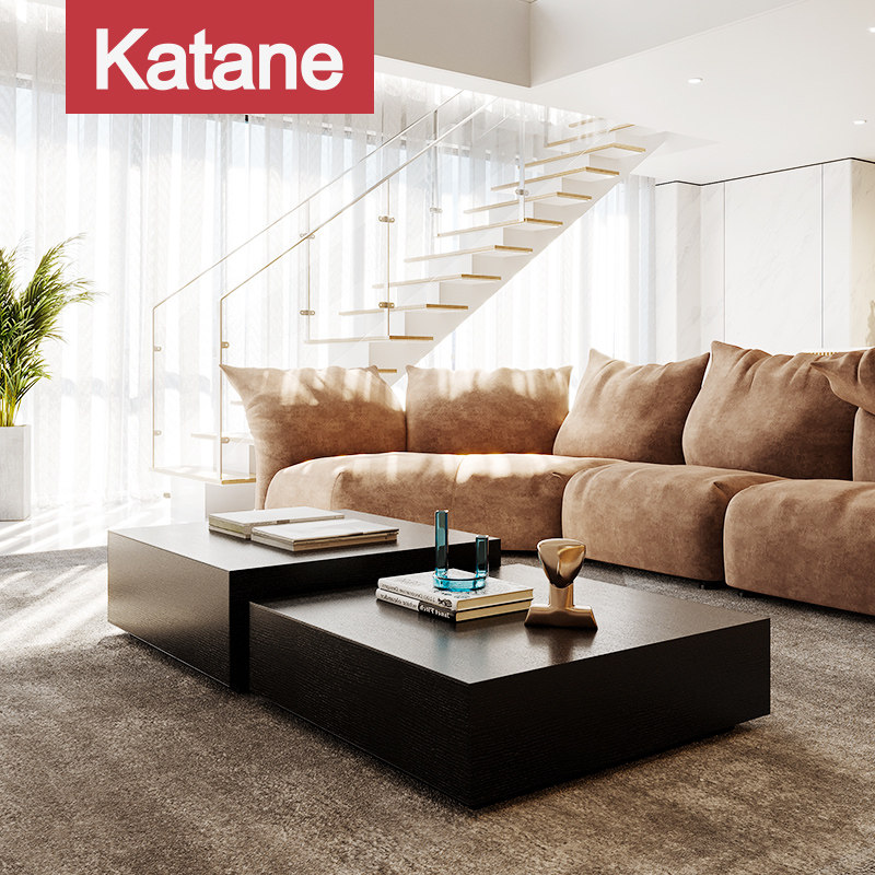 Qatani square tea few modern minimalist group of black wooden tea several living room home Nordic designer