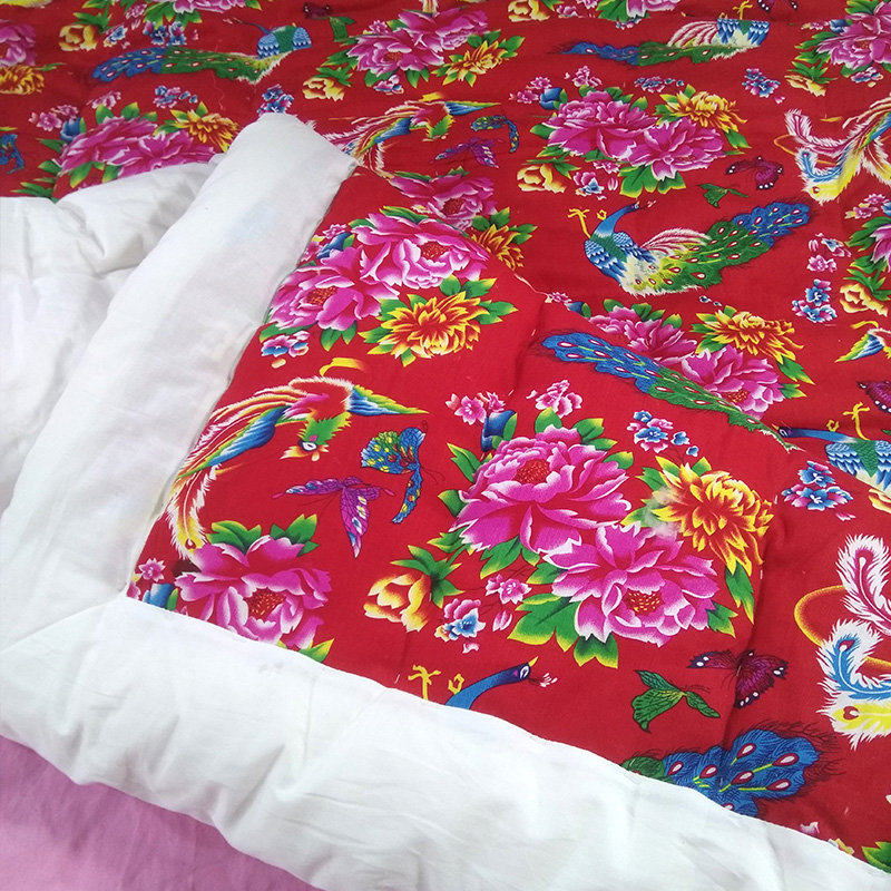 Northeast large flower cloth quilt cover rural traditional cotton quilt cover old-fashioned edge single-piece wedding quilt face red and green twill