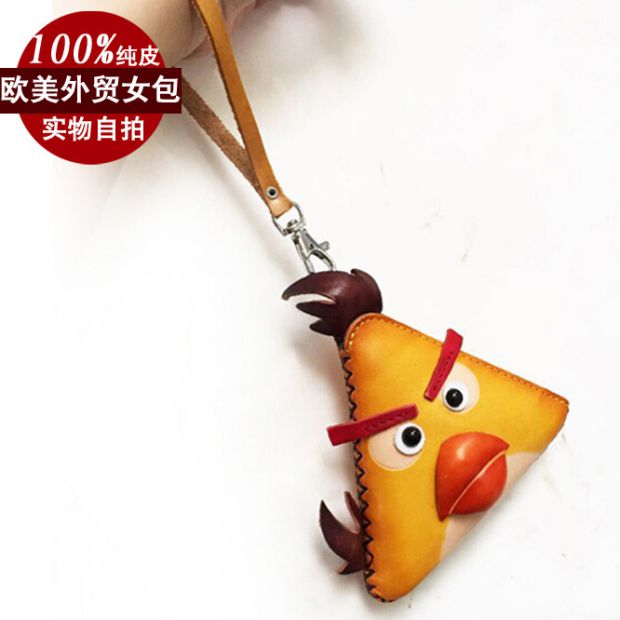 Cute cartoon leather coin purse leather handmade coin bag hand bag angry birds clutch bag accessories pendant