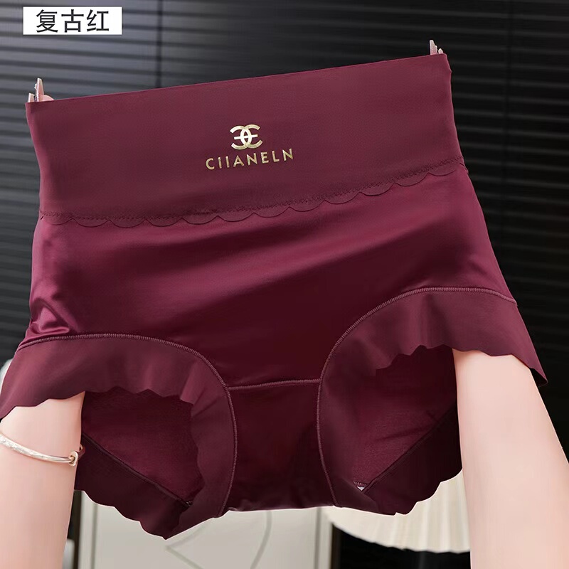 Light Luxury Plus-Size Women's Underwear, Sexy Silk Satin High-Waisted Tummy Control and Butt-Lifting Seamless Comfortable Women's Briefs