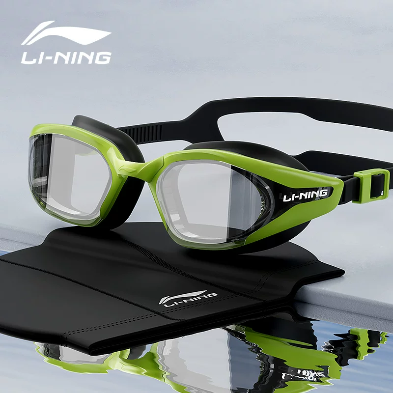 Надежный плавательный шапка Li Ning водонепроницаемая против запотевания для плавания, набор, профессиональное оборудование, мужской стиль
