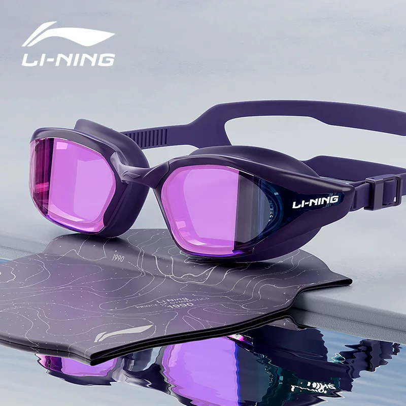 Надежный плавательный шапка Li Ning водонепроницаемая против запотевания для плавания, набор, профессиональное оборудование, мужской стиль
