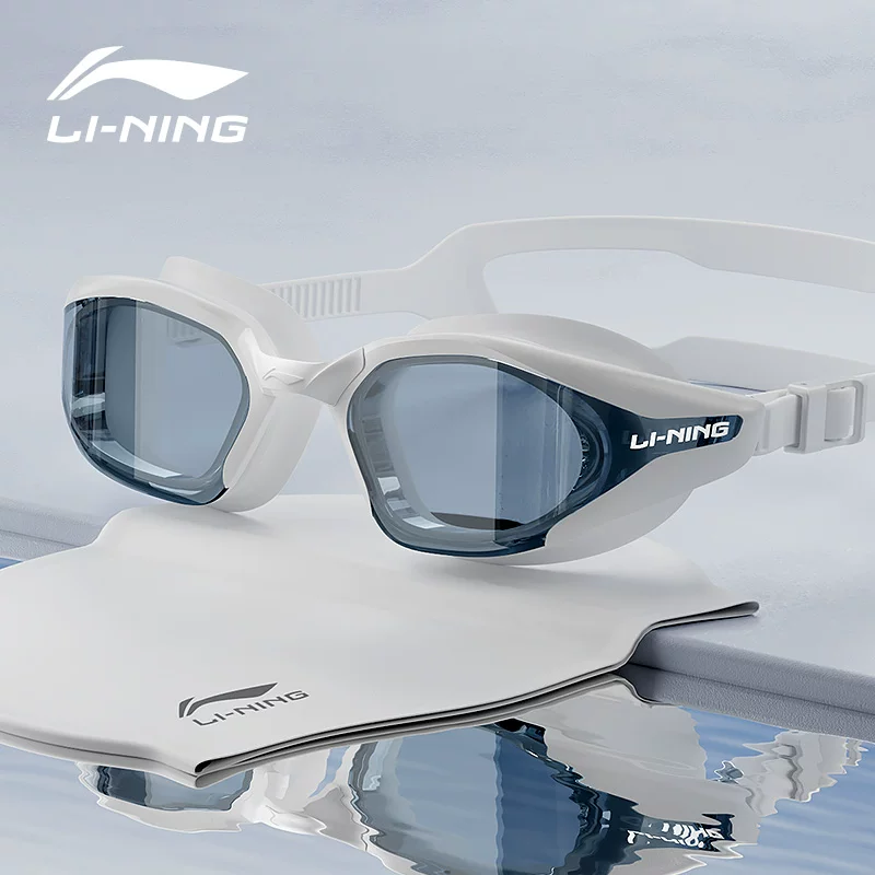 Надежный плавательный шапка Li Ning водонепроницаемая против запотевания для плавания, набор, профессиональное оборудование, мужской стиль