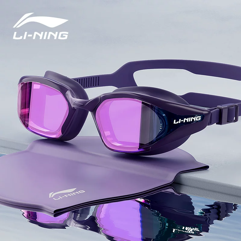 Надежный плавательный шапка Li Ning водонепроницаемая против запотевания для плавания, набор, профессиональное оборудование, мужской стиль