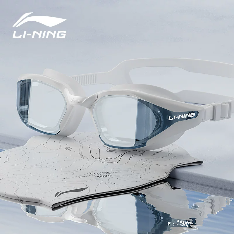 Надежный плавательный шапка Li Ning водонепроницаемая против запотевания для плавания, набор, профессиональное оборудование, мужской стиль