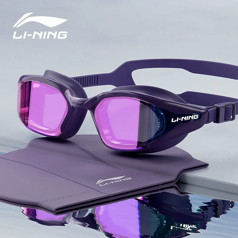 Надежный плавательный шапка Li Ning водонепроницаемая против запотевания для плавания, набор, профессиональное оборудование, мужской стиль
