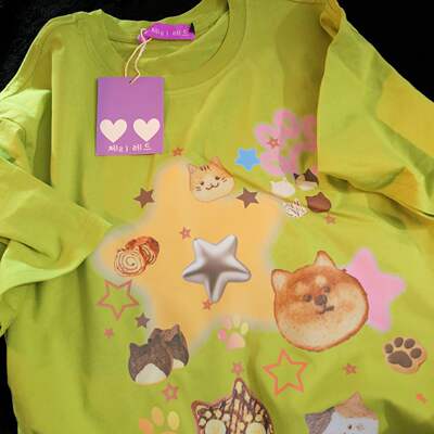 Daiwing Happy American Dog Sticker Painting for Boys and girls, Summer Fun Couple short-sleeved T-shirts