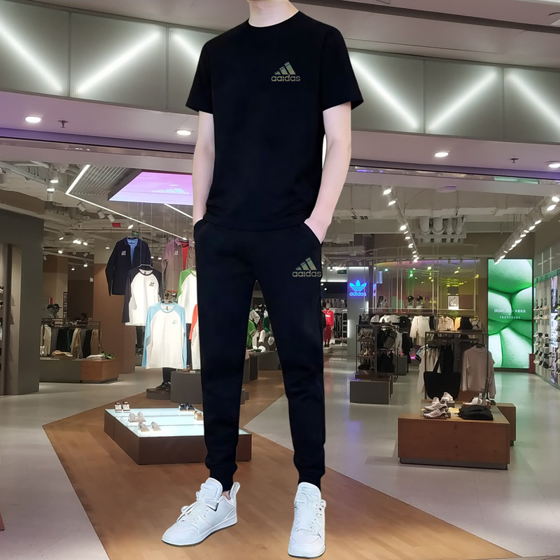 【Outlet Authentic】Summer ins Trendy Brand Men's Crew Neck Short Sleeve Heavyweight T-Shirt Couple Casual Sports Set Trendy