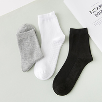 5 Double spring and autumn socks Mens pure cotton Middle socks Sweat & Deodorant Massage Bottom Cotton Socks 100 lap pure color Long Sox black and white grey