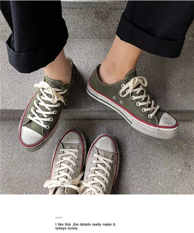 Nhà nhỏ ~ xu hướng giày vải retro của Mỹ giày nam thấp giày đỏ đôi giày vải cũ nhỏ bẩn giày - Giày thấp