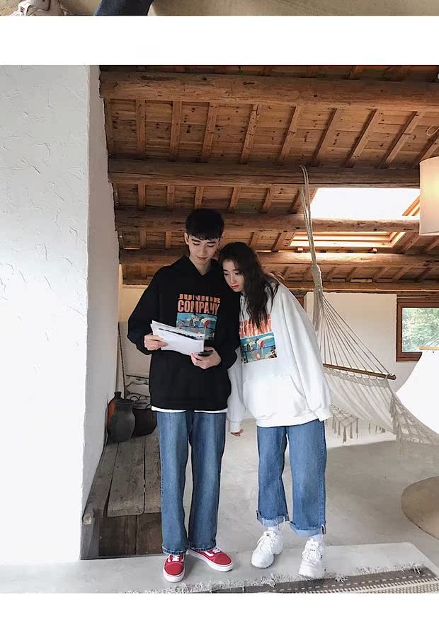 Áo len nhỏ ~ in siêu lửa hip hop nam và nữ áo len Phiên bản Hàn Quốc của nam và nữ lỏng lẻo cộng với áo len nhung đôi áo hoodie xám