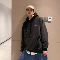 (UPDAYWANG) autumn and winter new mens trendy brand sweater loose couple hooded top reflective casual sweater