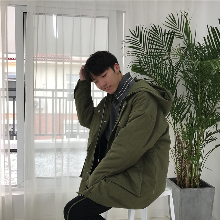 Nhỏ ở lại ~ Hàn Quốc phiên bản của phần dài của người đàn ông bông lỏng trùm đầu độn áo vài túi lớn dụng cụ áo áo jacket nam