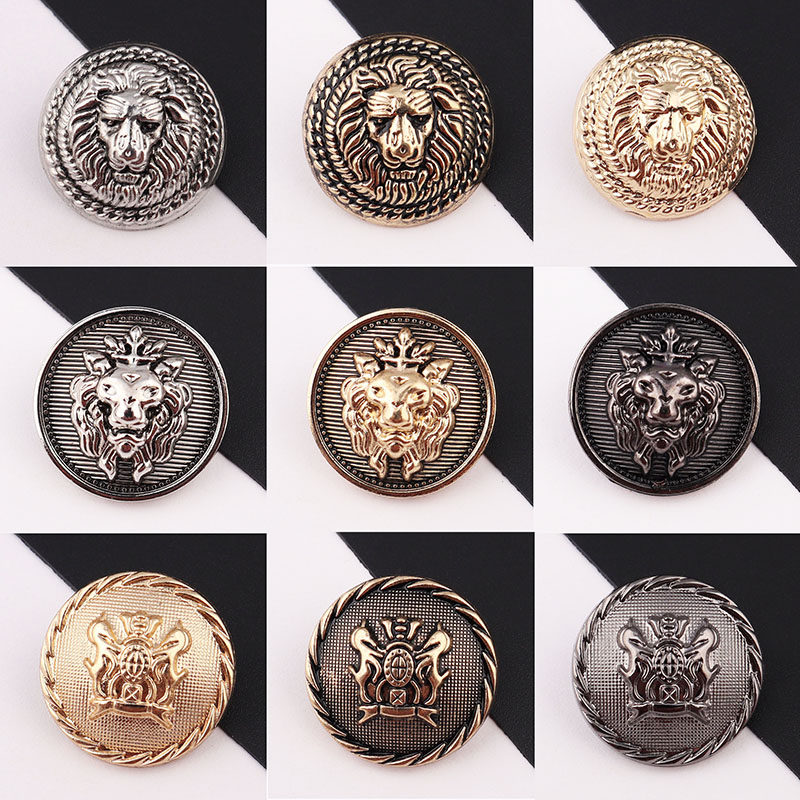 High-end men's and women's coat windbreaker jacket suit clothing metal cuff lion head gold silver button button