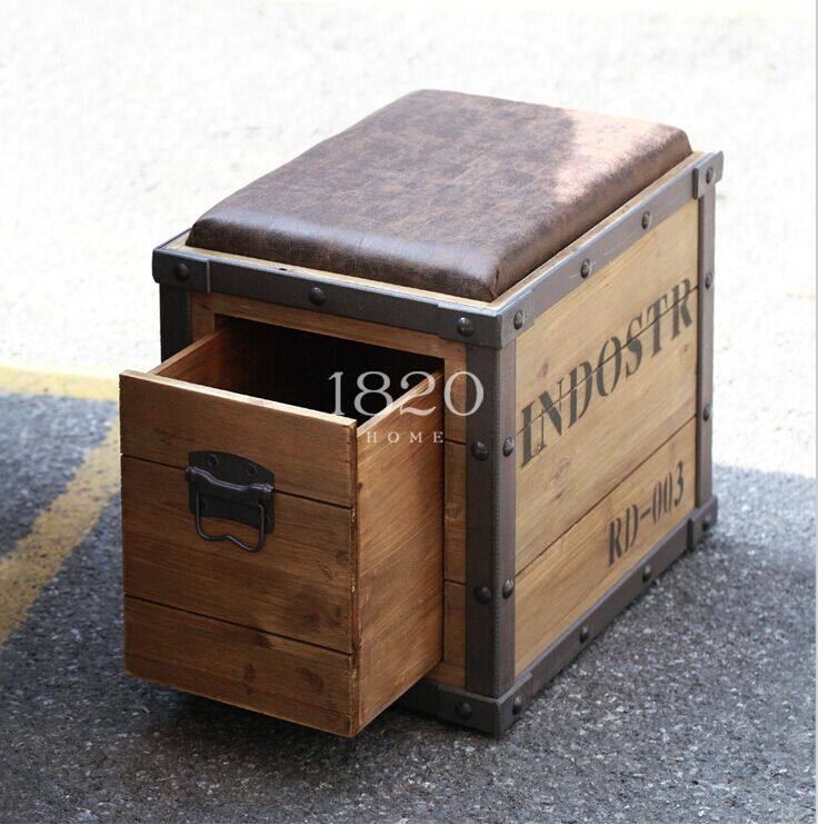 Buy Retro American iron industry reception clothing Shop stool wooden