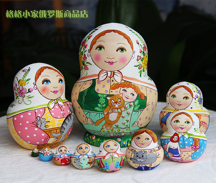 Matryoshka 10-layer children's toy Basswood watercolor hand painted tasteless children's birthday gift