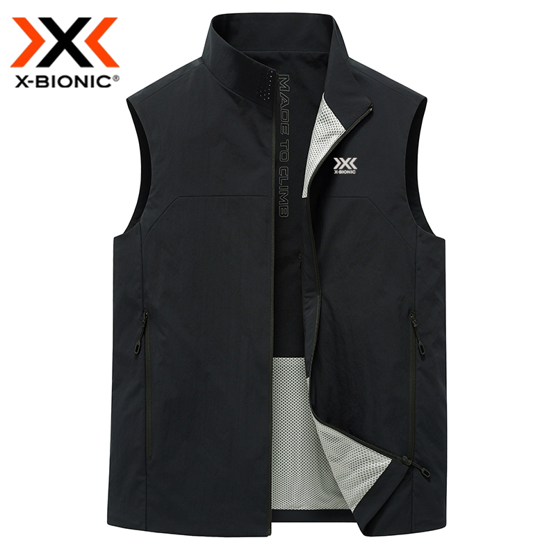 X-Bionic Outdoor Windproof Stand-Up Collar Vest for Men 2026 Autumn New Lightweight Breathable Quick-Drying Zip-Up Vest